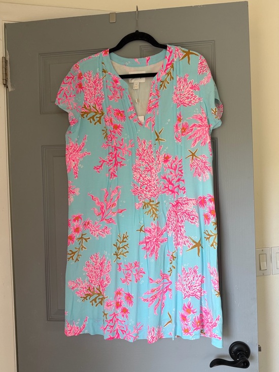 Lilly Pulitzer Dresses & Skirts - New with tags Lilly Pulitzer Aqua Mini Dress with Pink and Gold Coral Print